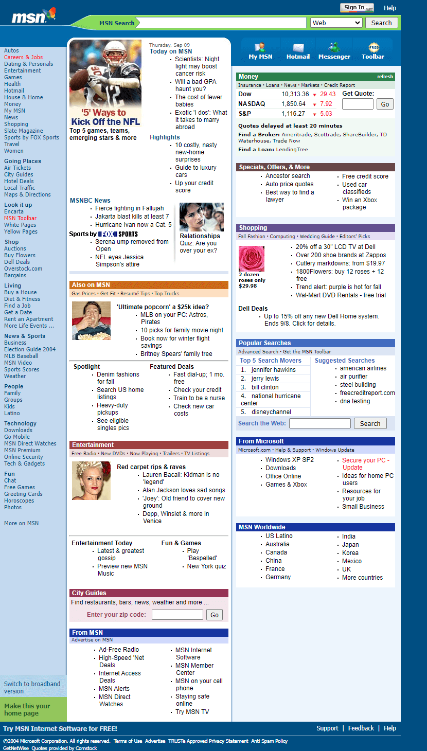 MSN website in 2004