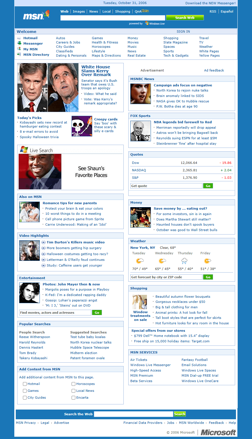 MSN website in 2006