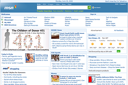 MSN website in 2008