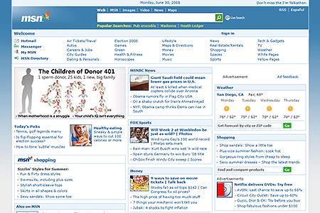 MSN website in 2008