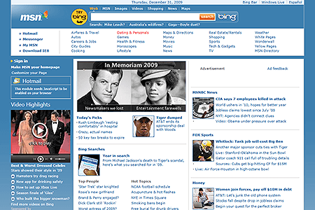 MSN website in 2009