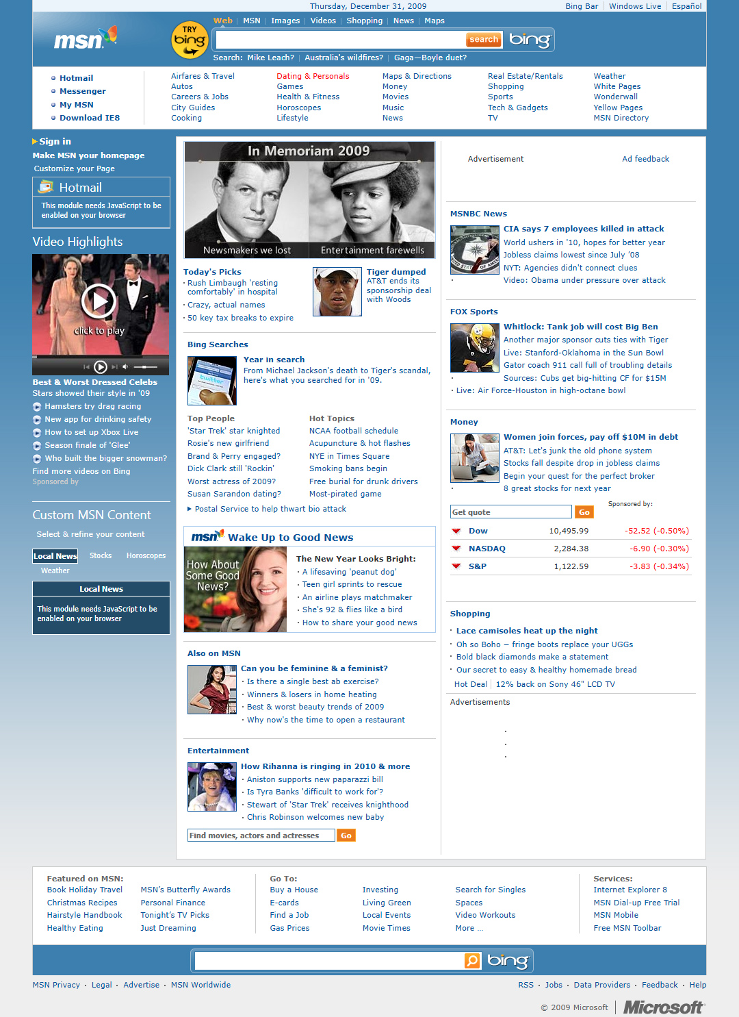 MSN website in 2009
