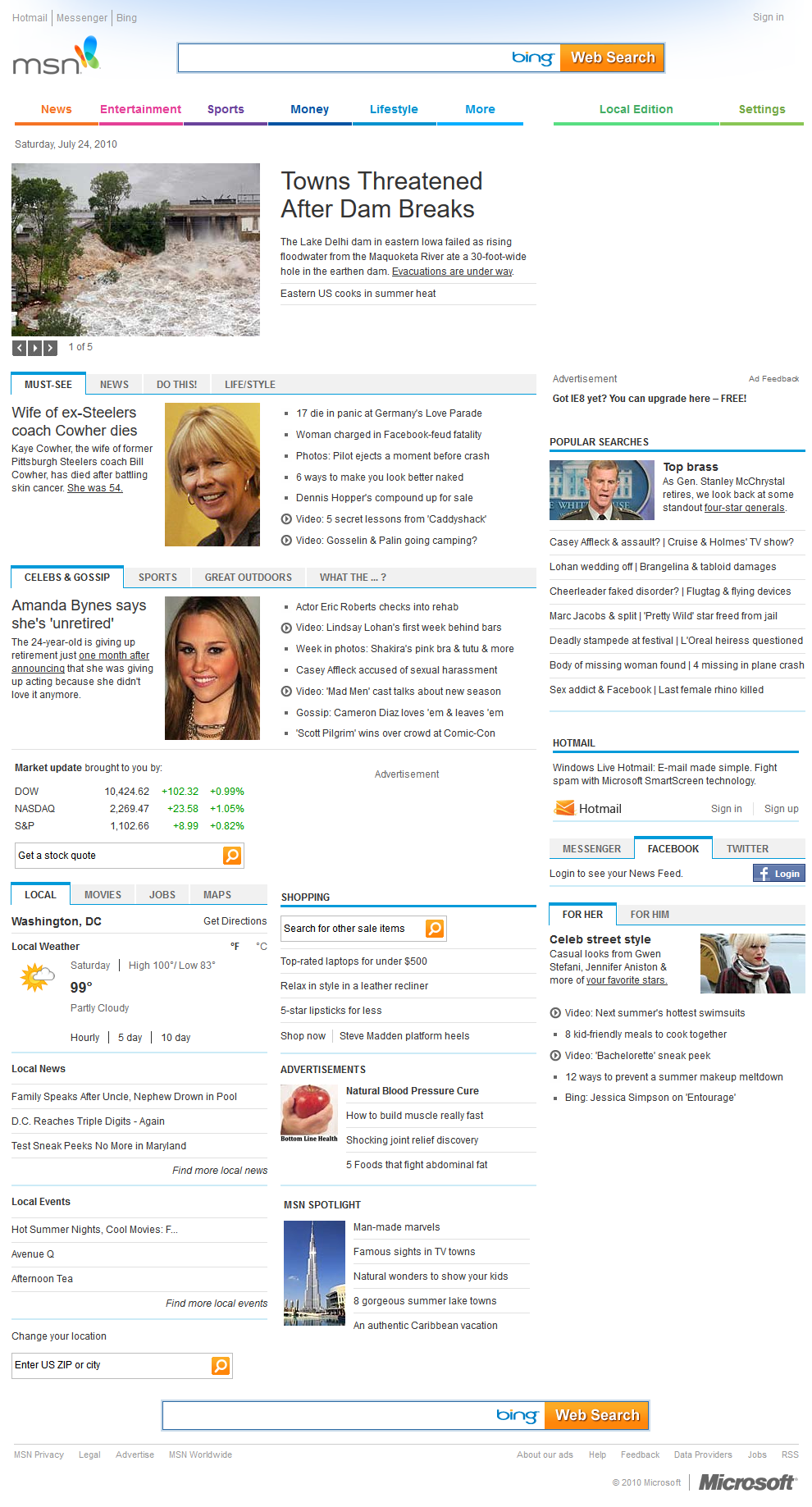 MSN website in 2010