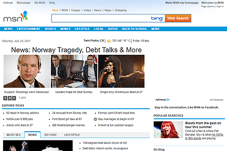 MSN website in 2011
