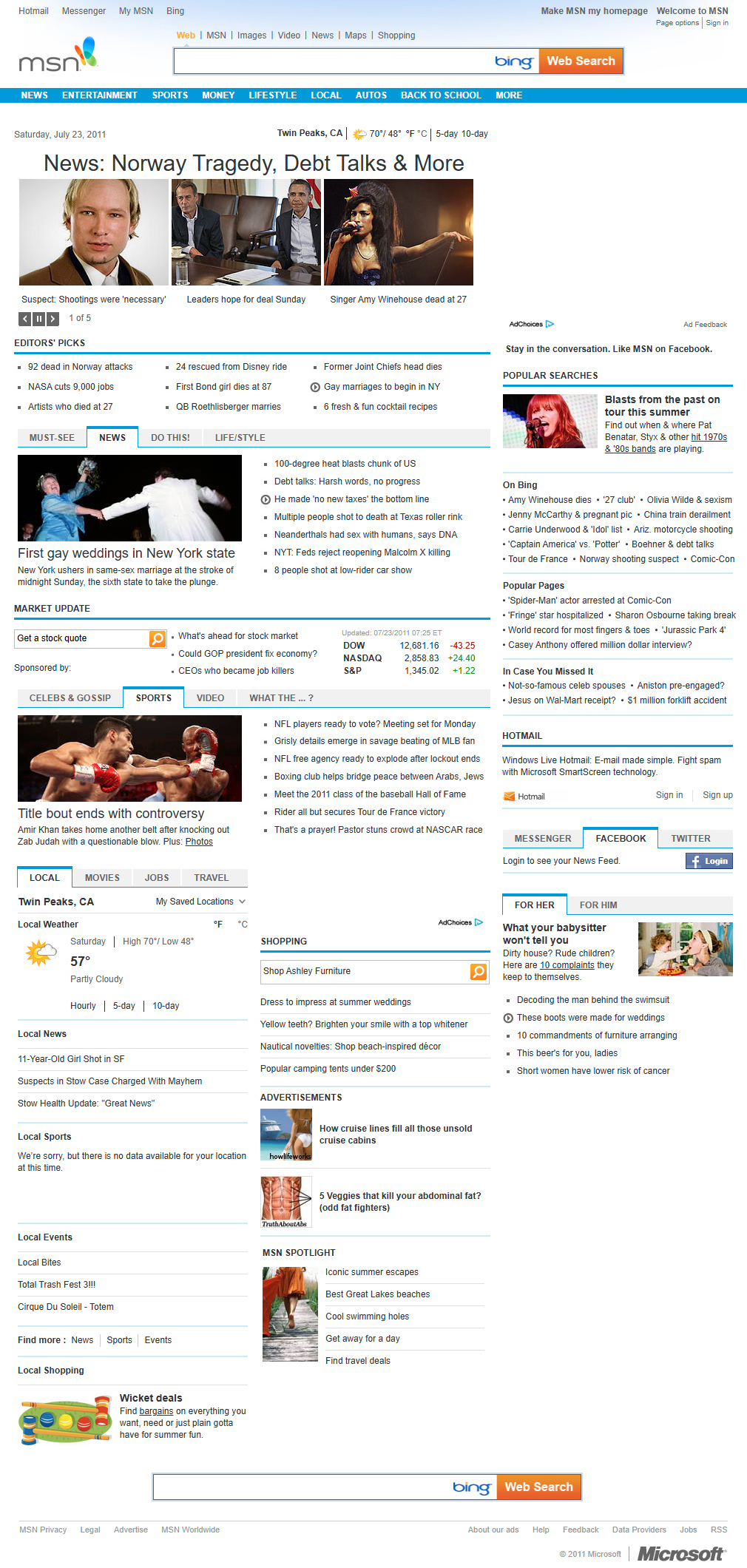 MSN website in 2011