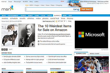 MSN website in 2012