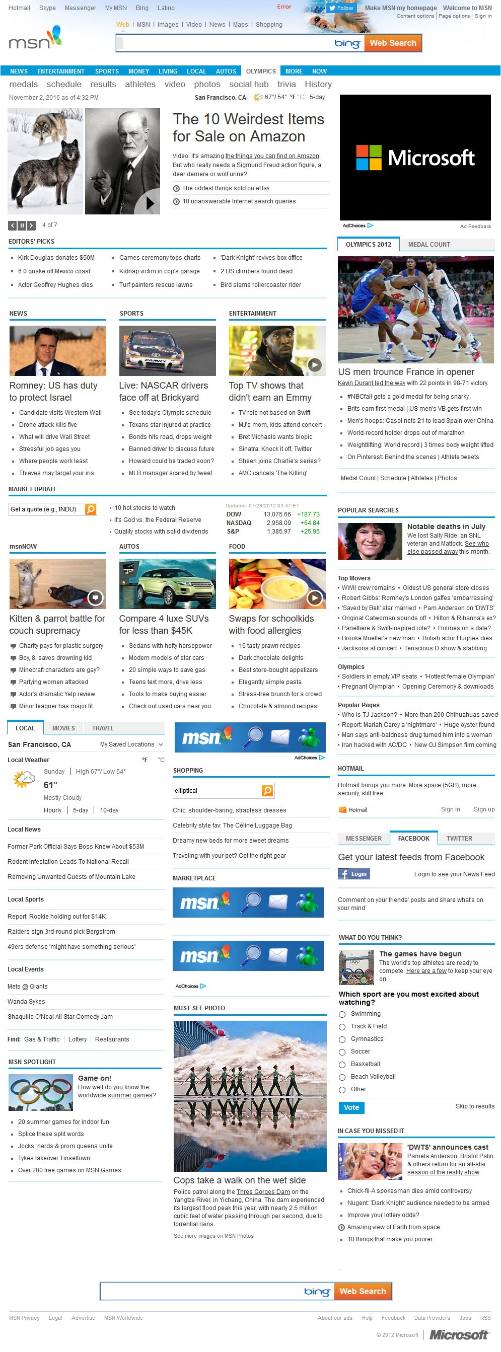 MSN website in 2012