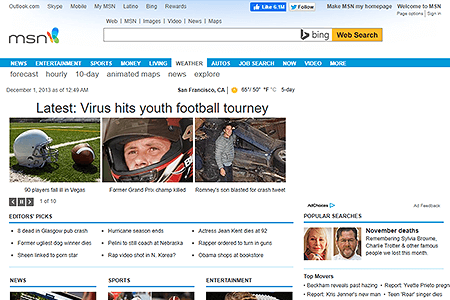 MSN website in 2013