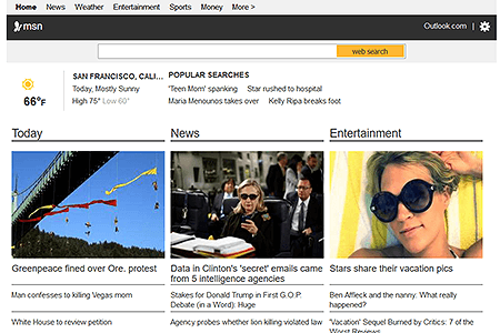 MSN website in 2015