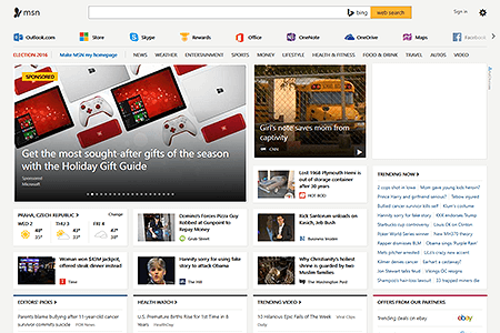 MSN website in 2016