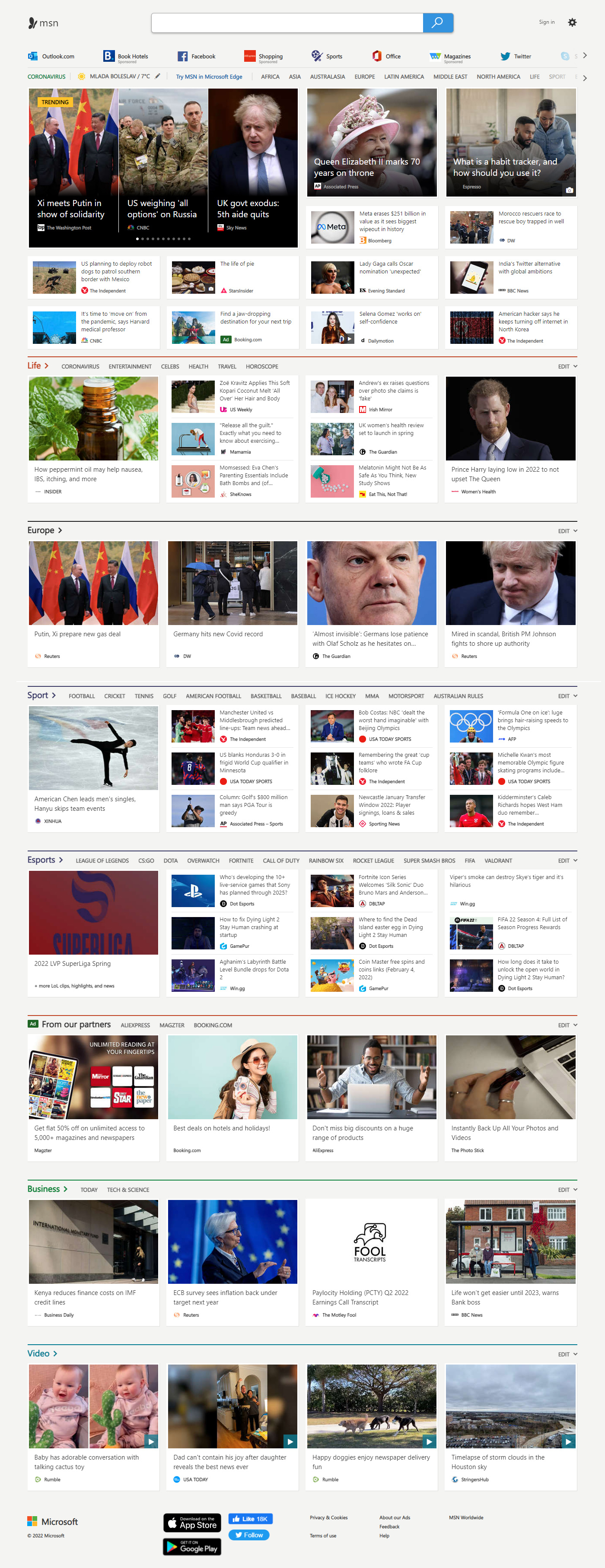 MSN website in 2022