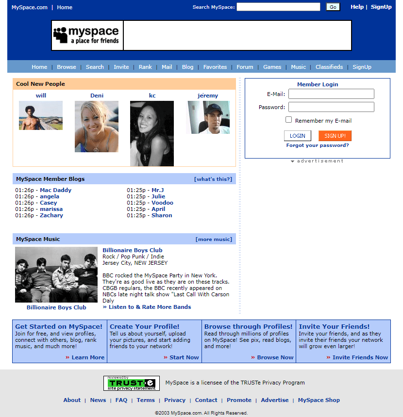 MySpace website in 2004