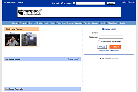 MySpace website in 2005