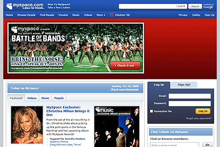 MySpace website in 2008