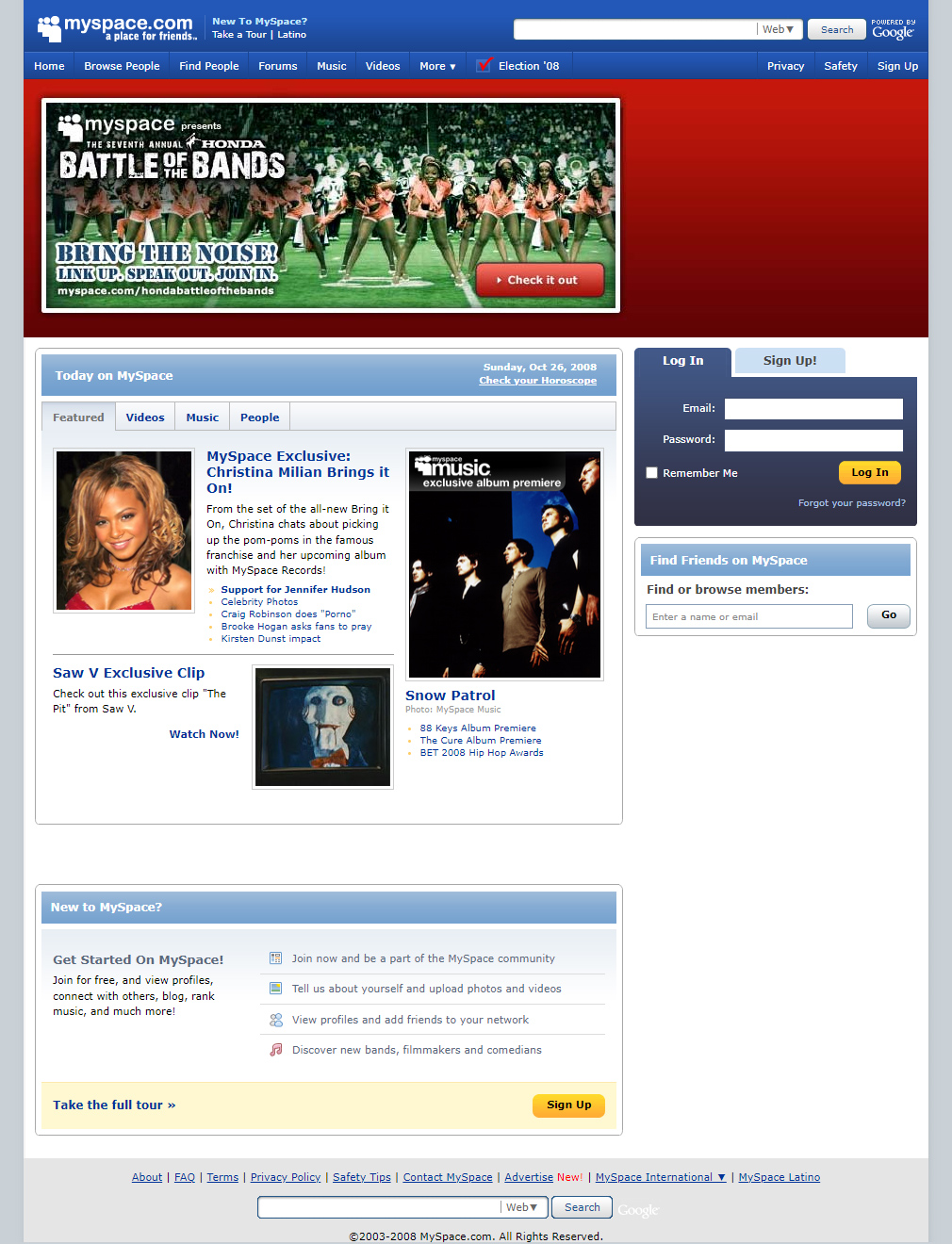 MySpace website in 2008