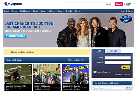 MySpace website in 2010