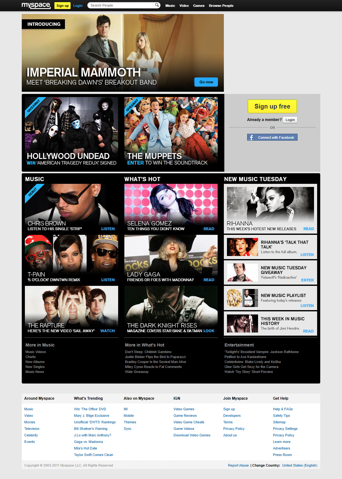 MySpace website in 2011