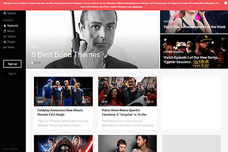 MySpace website in 2015