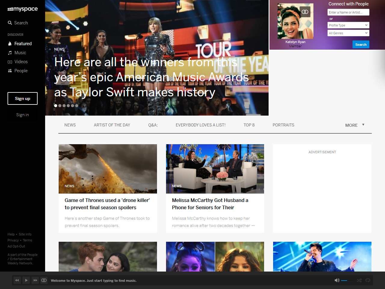 MySpace website in 2018