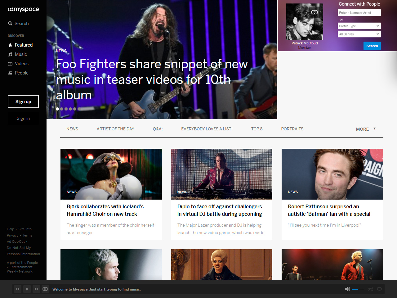 MySpace website in 2020