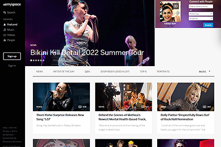 MySpace website in 2022