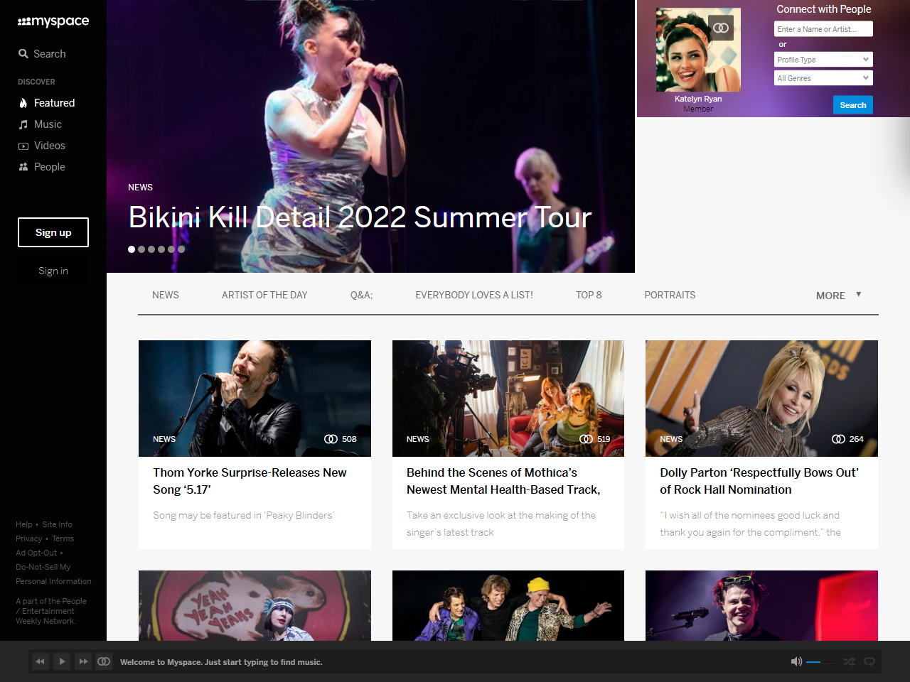MySpace website in 2022