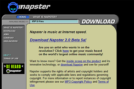 Napster website in 2000