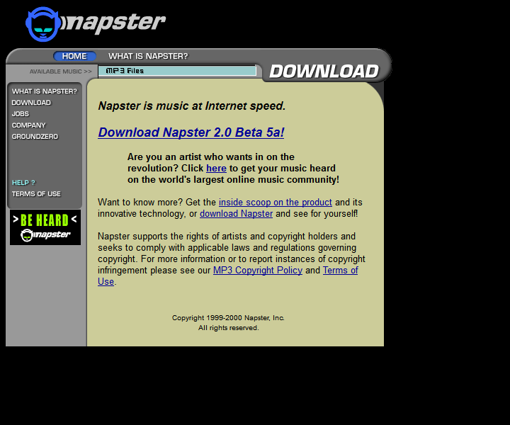 Napster website in 2000