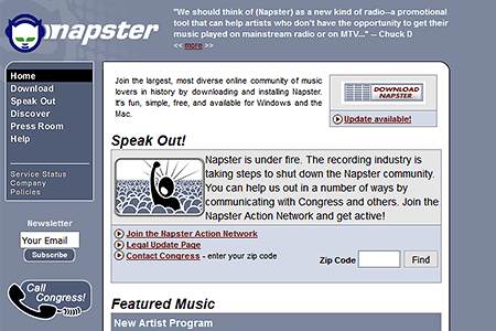 Napster website in 2001