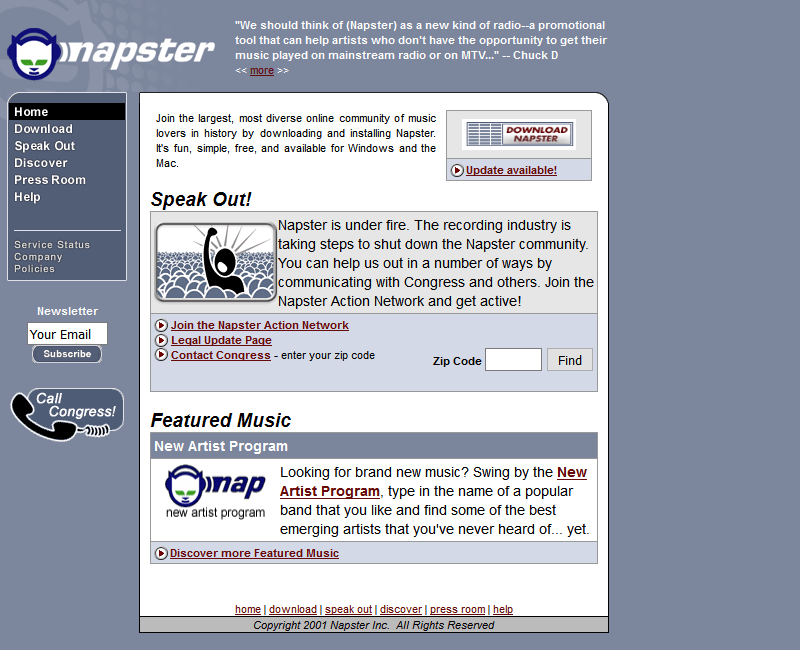 Napster website in 2001