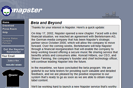 Napster website in 2002