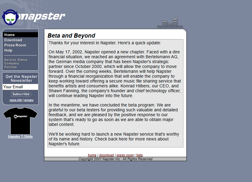 Napster website in 2002