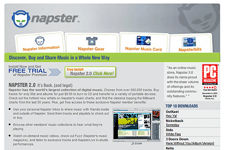 Napster website in 2003