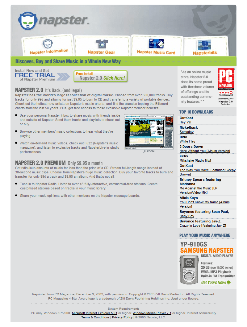 Napster website in 2003