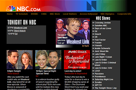 NBC website in 2001