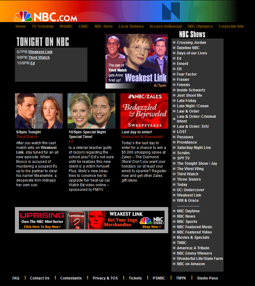 NBC website in 2001