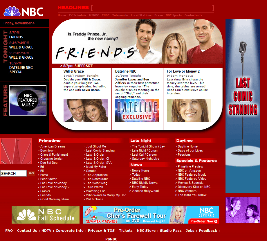 NBC website in 2003