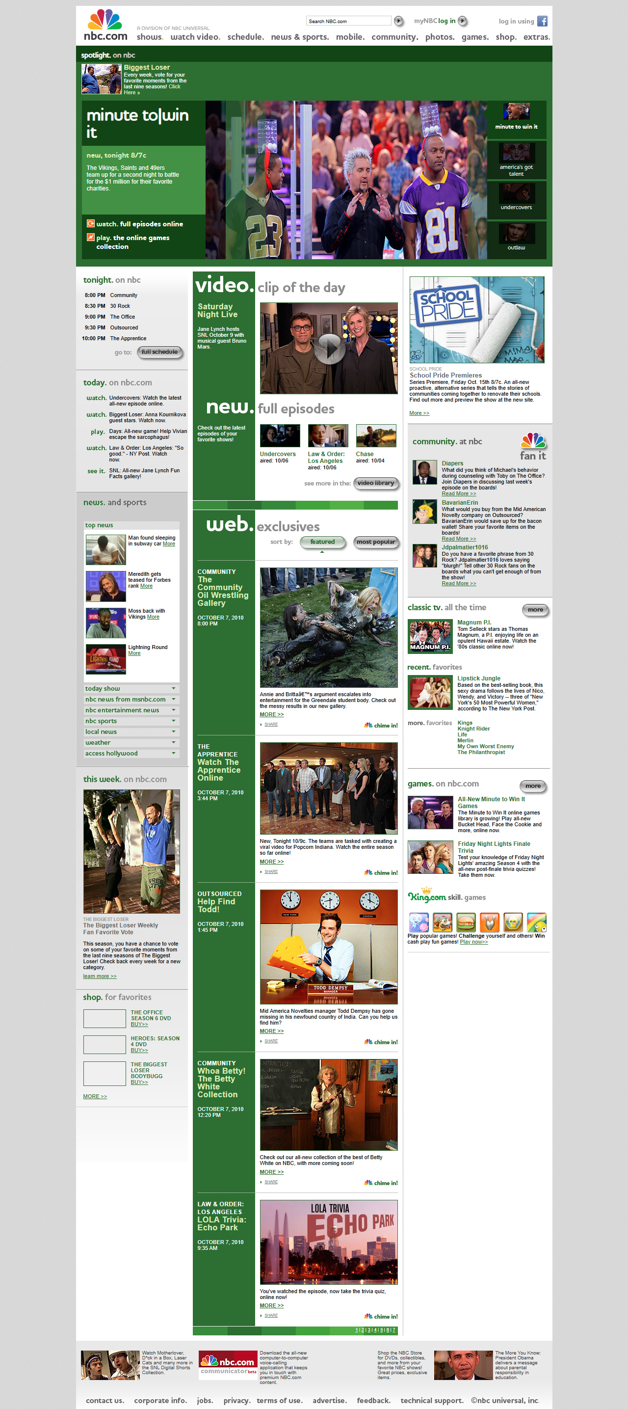 NBC website in 2010