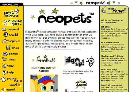 Neopets website in 2001