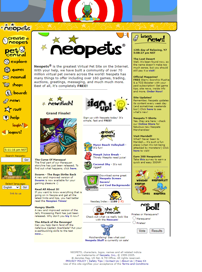 Neopets website in 2005