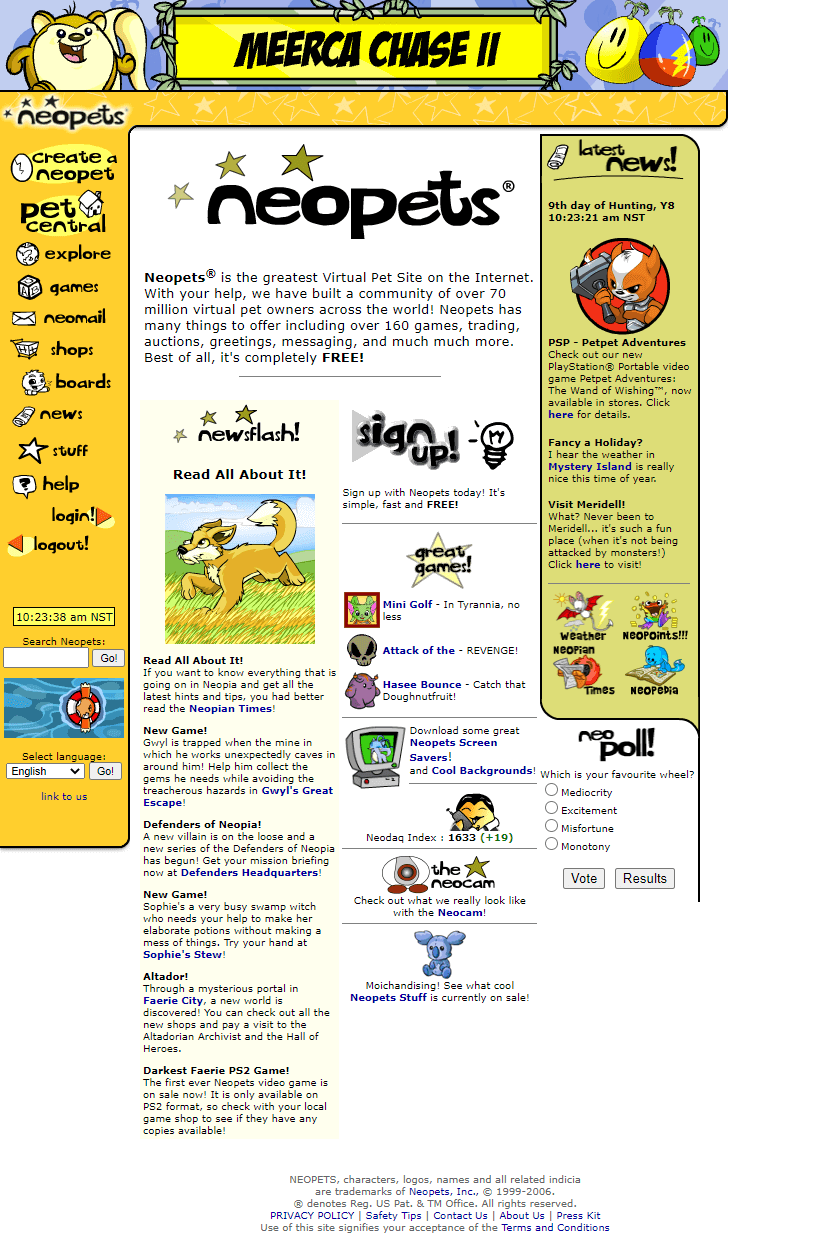 Neopets website in 2006