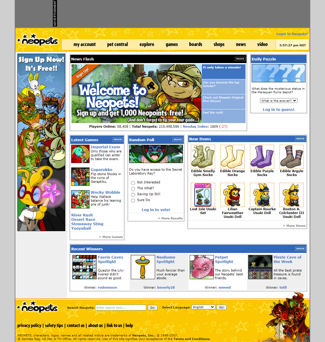 Neopets website in 2007
