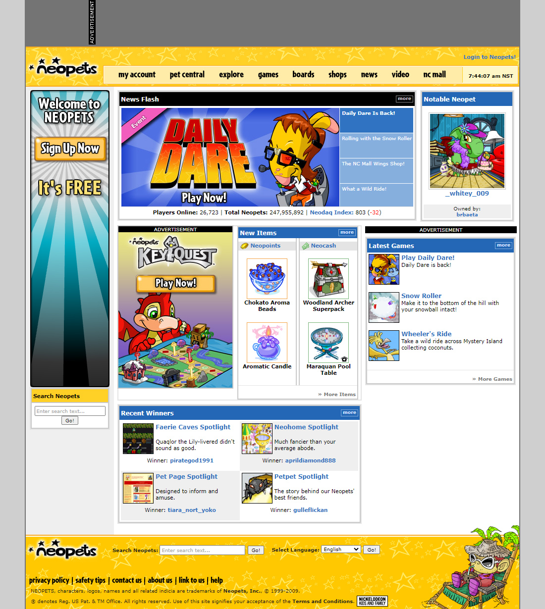 Neopets website in 2009