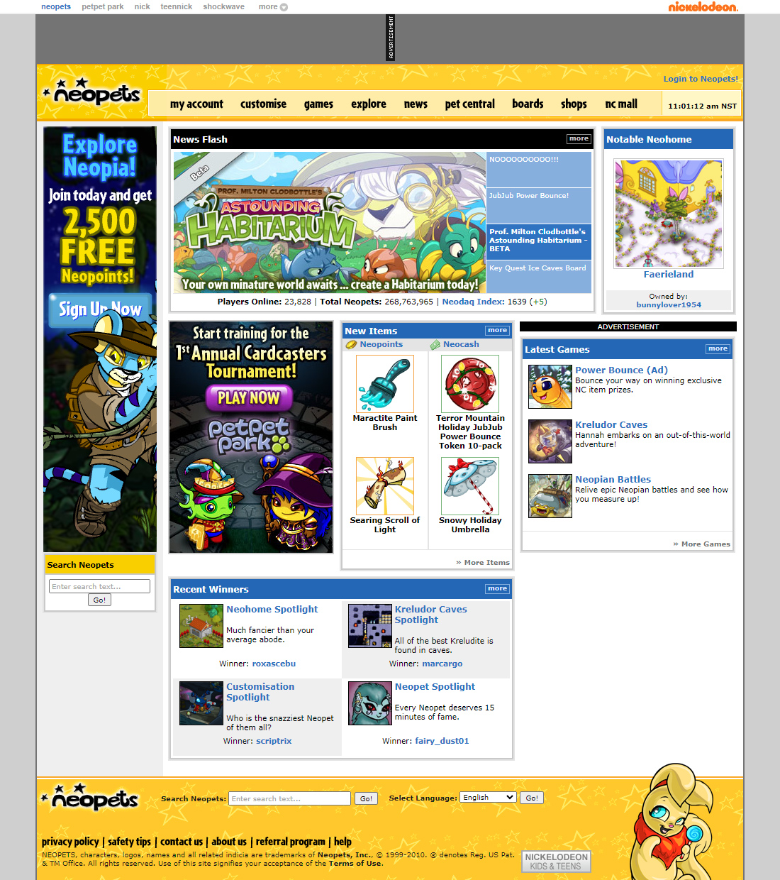 Neopets website in 2010
