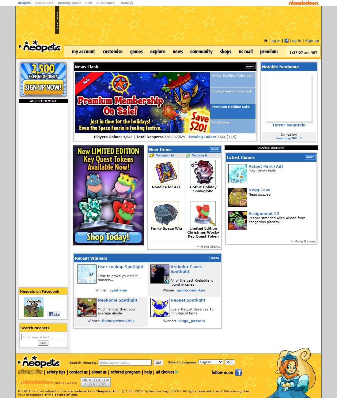 Neopets website in 2012