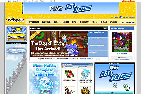 Neopets website in 2013