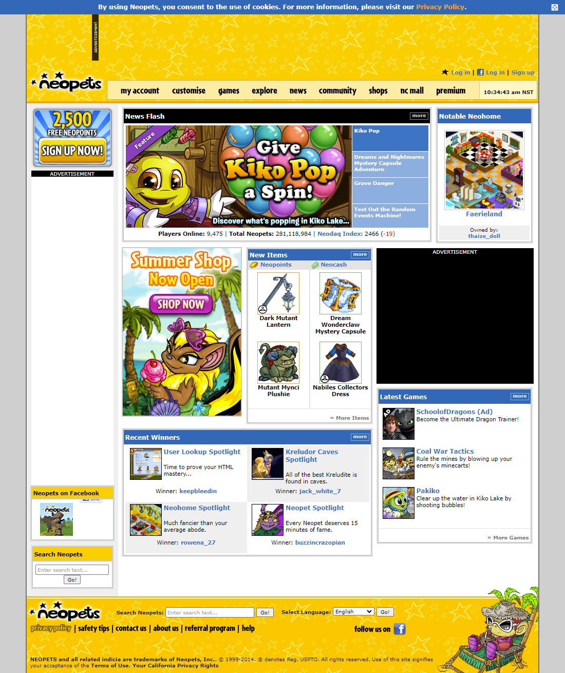 Neopets website in 2014
