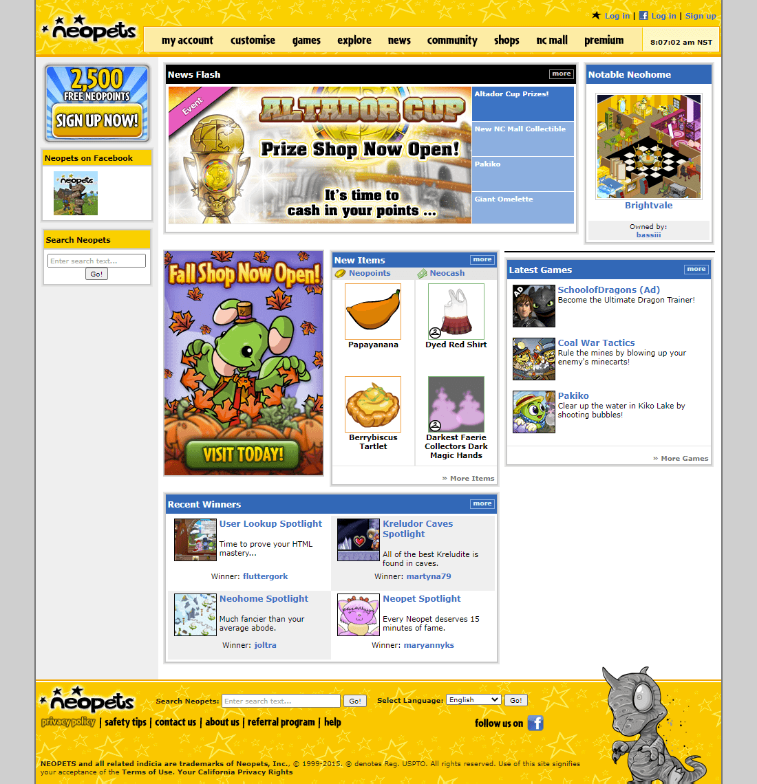 Neopets website in 2015