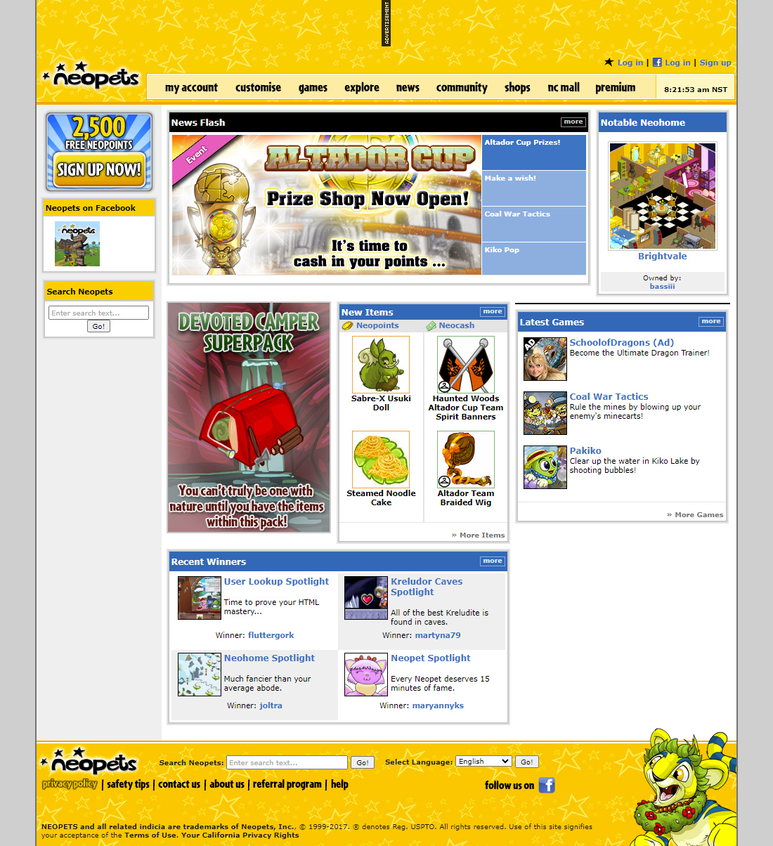 Neopets website in 2017