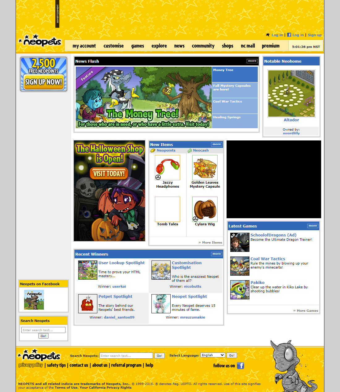 Neopets website in 2018